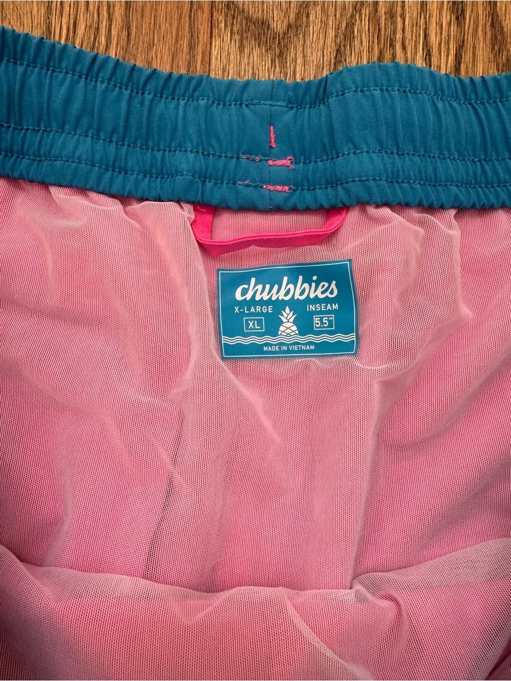 chubbies Hot Pink Swim Trunks with Blue Waistband